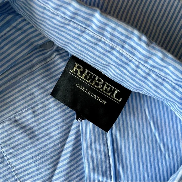 Women's Size Medium Blue/White Striped Ruffle Knit Long Sleeve Button Down Shirt - Picture 7 of 7